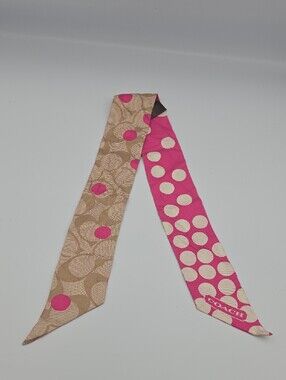 Coach Vintage Hot Pink/Brown Polka Dot Skinny Scarf/Twilly For Bag (EUC)(TAG)💓